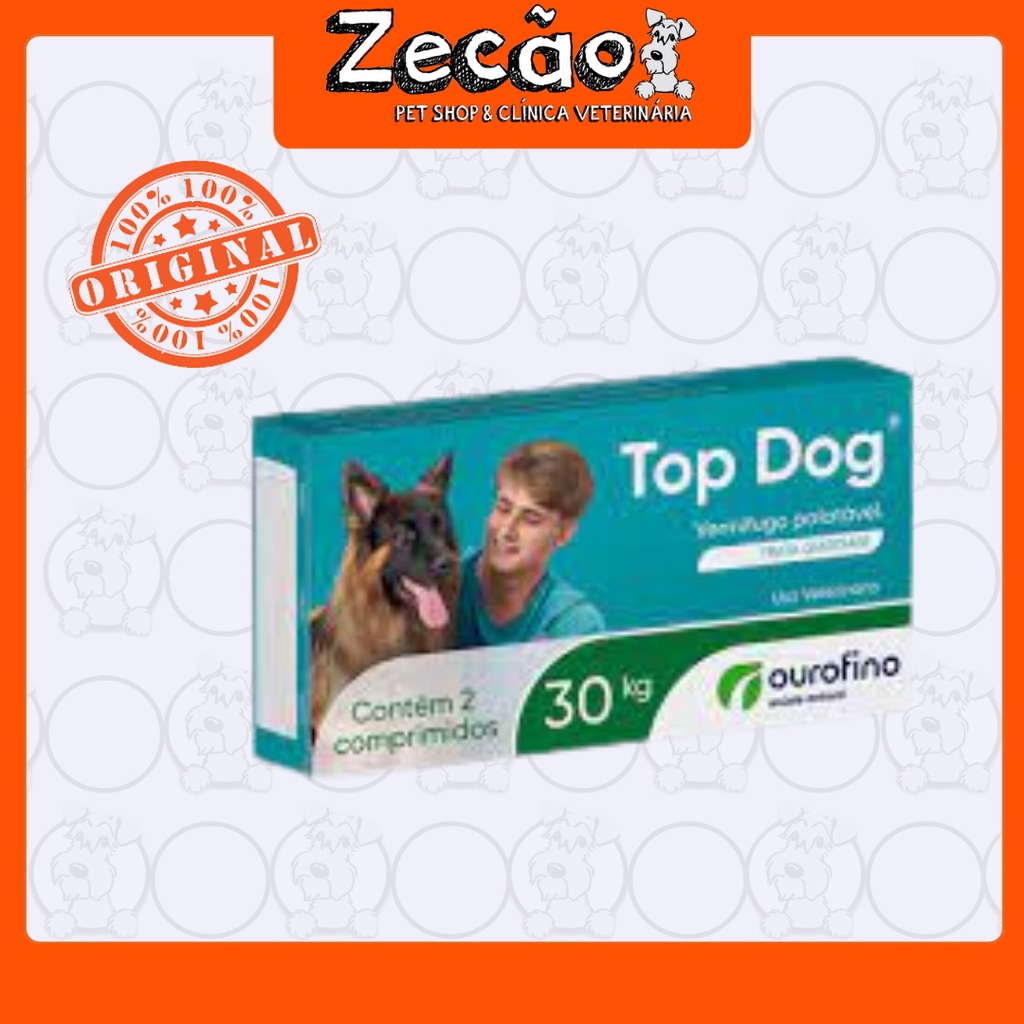 Vermífugo Top Dog Para Cães 30kg Ourofino 2 Compr. Palatável