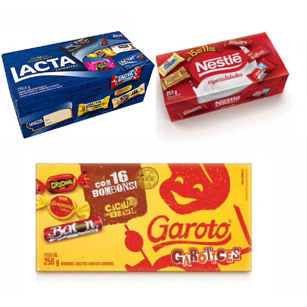 CAIXA DE BOMBOM LACTA, NESTLE ou GAROTO 250g R13,00 cada Shopee Brasil