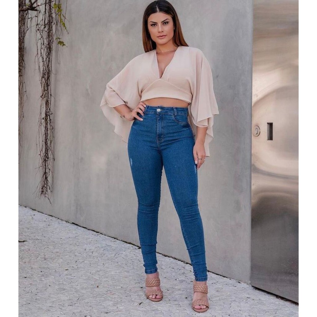 Cal a Jeans Feminina Clara Modela bumbum cintura alta Shopee Brasil