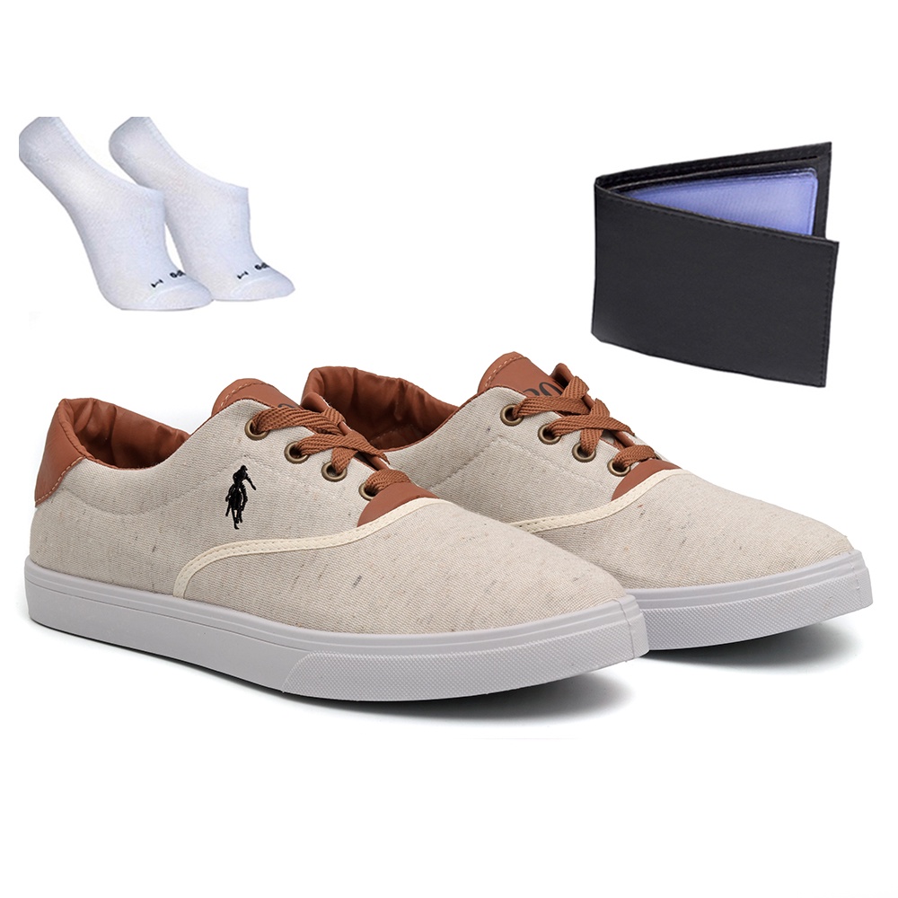tenis masculino sapatenis polo up + meia e carteira