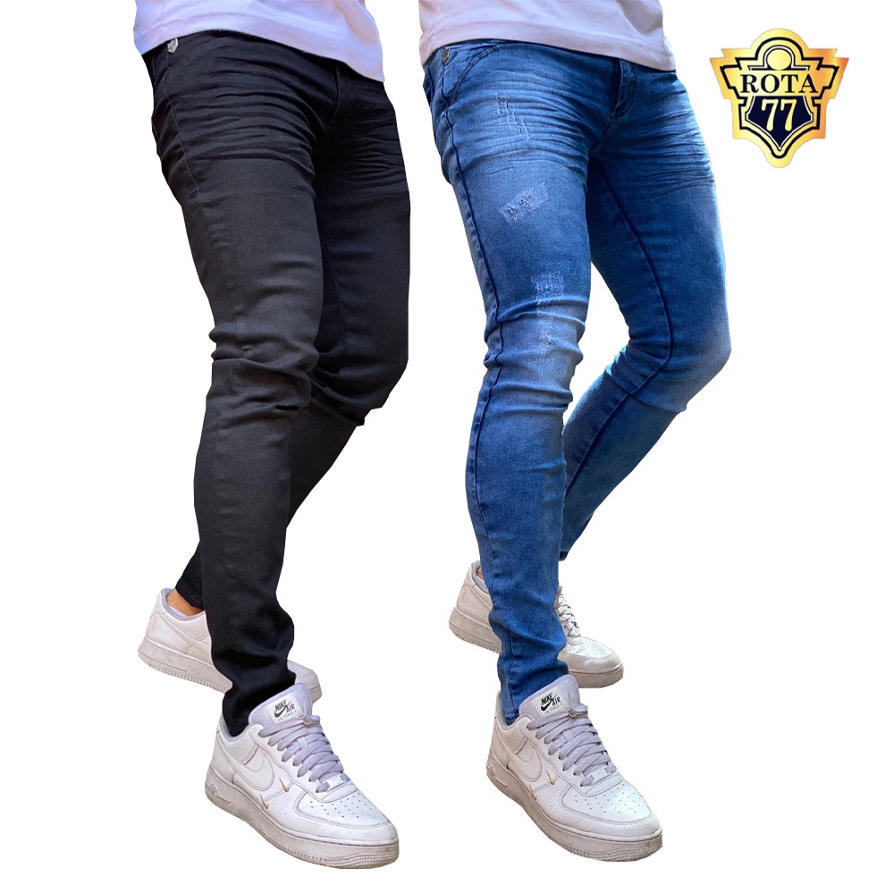 Calça Jeans Skinny Rasgada Masculina Slim Sport Homem 486 no Shoptime