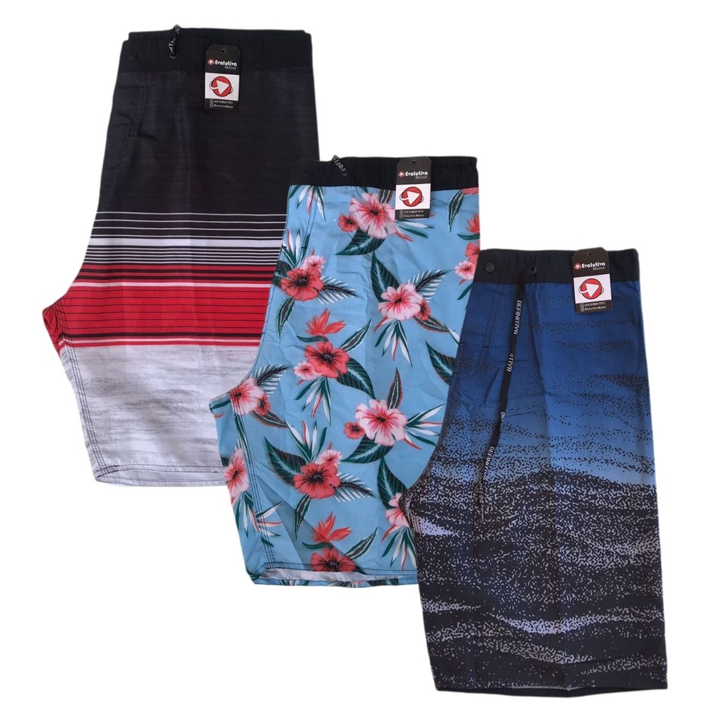 Kit Com 03 Bermudas Masculino Tactel Praia Surf Adulto Promoção