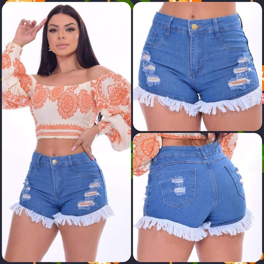 Short Jeans Feminino Hot Pant Cintura Alta Com Lycra