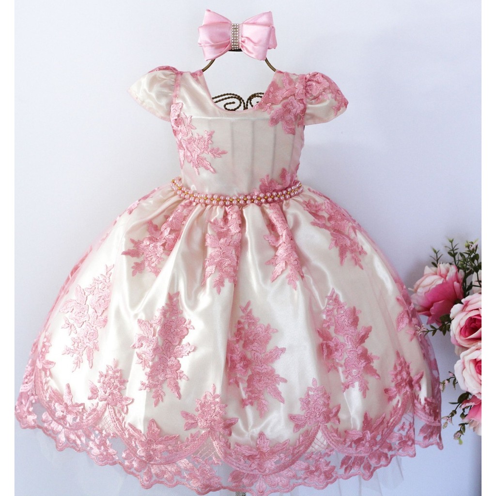 Vestido Social Festa Infantil Beagle Rosa Barbie Core - - Amourele