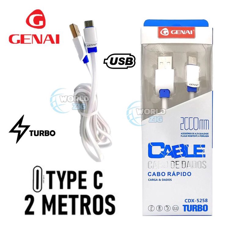 Cabo Usb Android Type C Carregamento E Dados Genai 2 Metros Genai cdx-5258