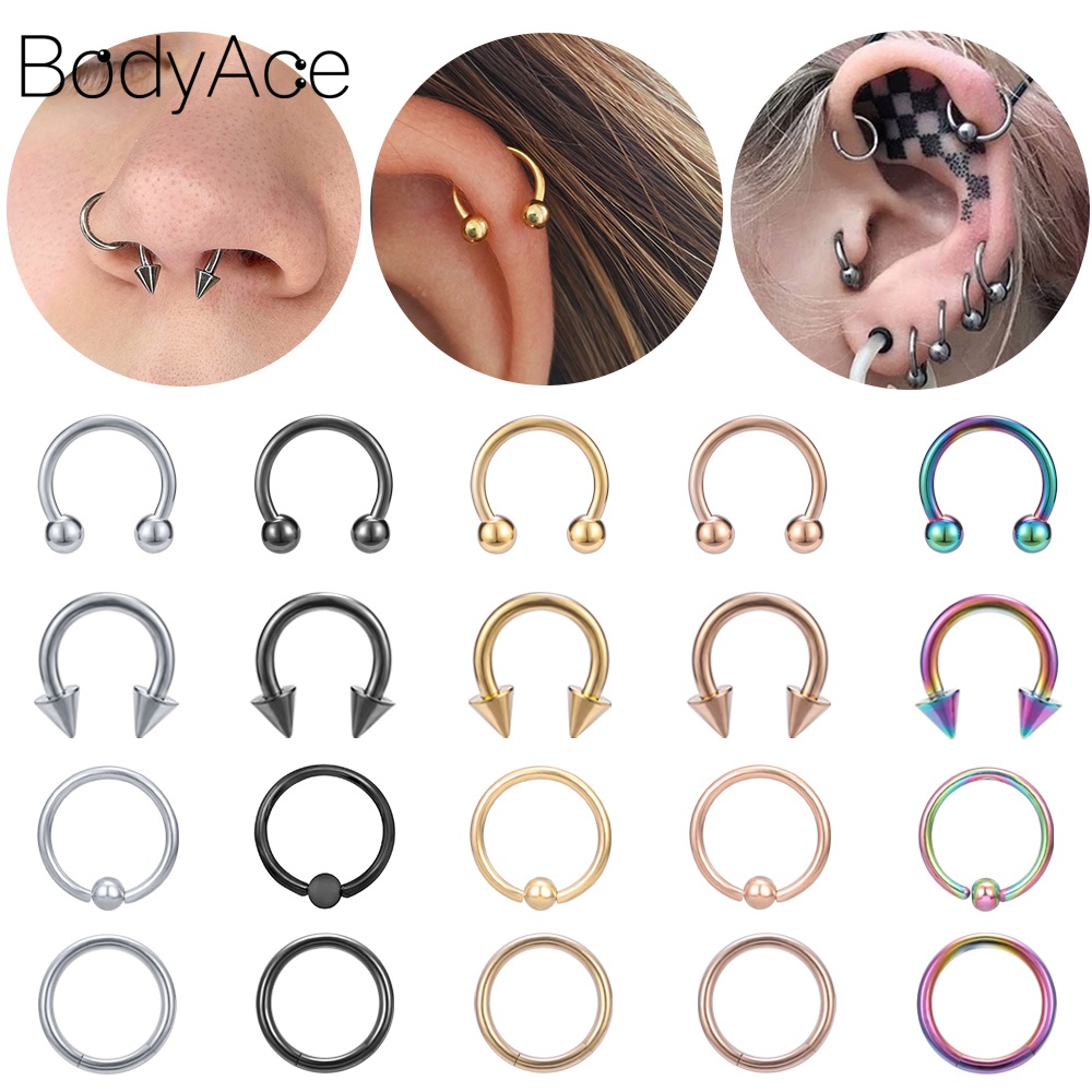 Bodyace 1 Pc Anel De Aço Inoxidável Labret Piercings Espigão Septum Smiley Anéis Tragus Helix