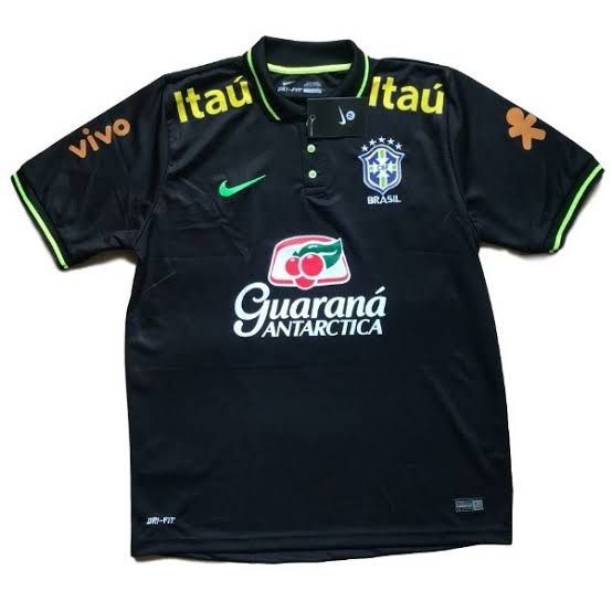 Camisa de time – Brasil Polo c/patrocínio Preta Detalhe Verde