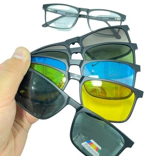Óculos Clip-on Magnético Acetato Quadrado 6 em 1