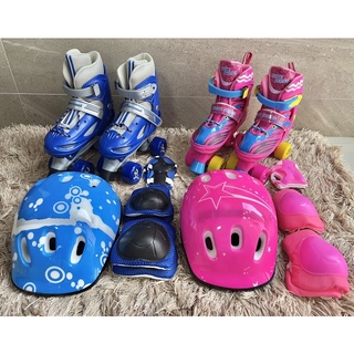 Patins infantil 4 rodas regulável + kit proteção Rosa e Azul