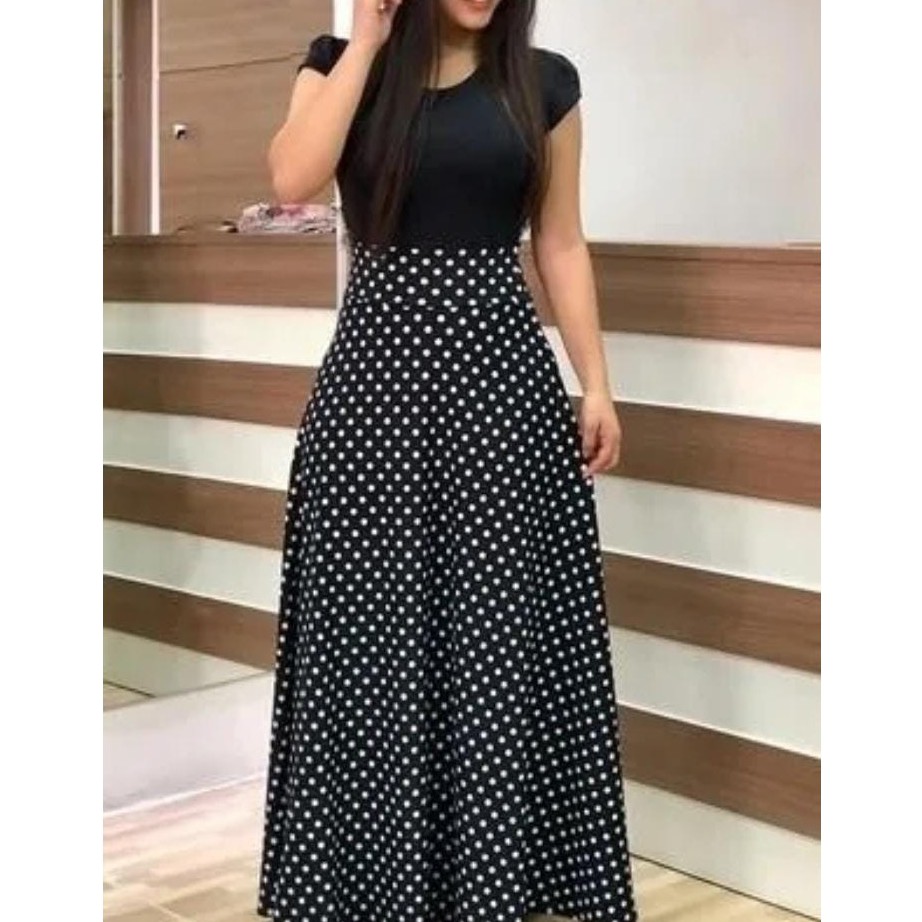 Vestido Longo preto com bolinha