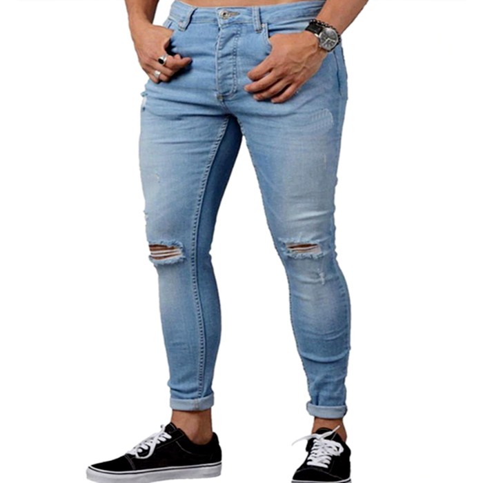 Calça masculina desfiada no hot sale joelho