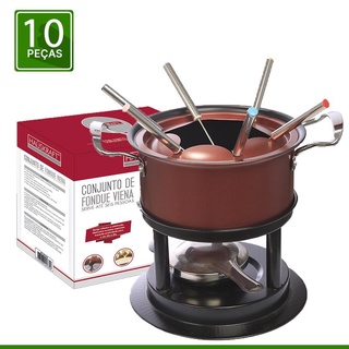 Conjunto Fondue Viena Inox 10 Peças Panela Fundi Aço Inox Para Chocolate E Queijo - Western