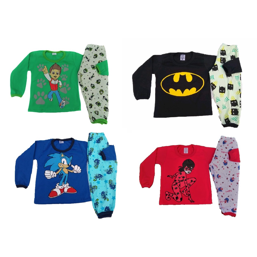 Roupa de Dormir Pijama Infantil 100% Algodão Meninos Estampas Personagens  desenhos | Shopee Brasil