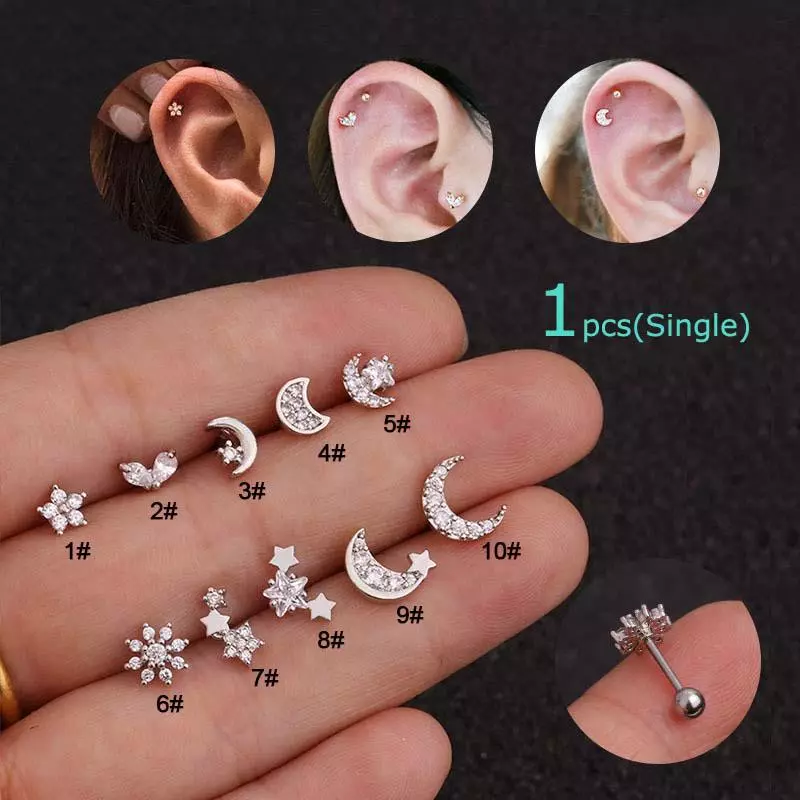 1 Peça Piercing Orelha Tragus Cartilagem Helix Daith 20g 6mm Comprimento