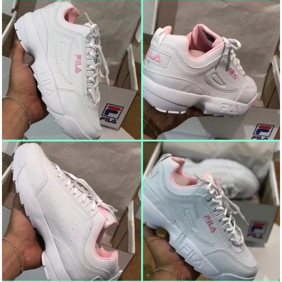 Tênis fila disruptor branco feminino sale bordado rosa