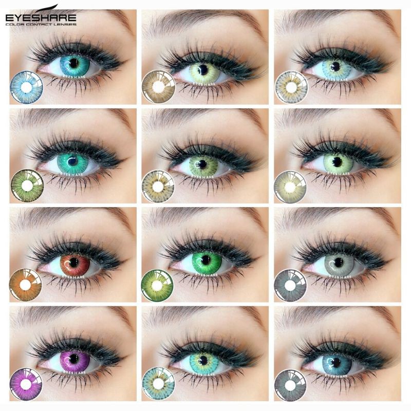 lentes de contato para cosplay ou maquiagem artística. azul, verde, marrom, cinza e roxo.