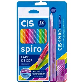 Conjunto Escolar CIS Spiro Com Lápis de Cor + Caneta + Lapiseira + Borracha