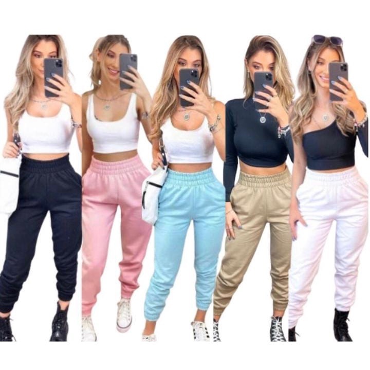 Calça Jogger de Moletom Tecido Grosso Feminino Joguer Tik Tok