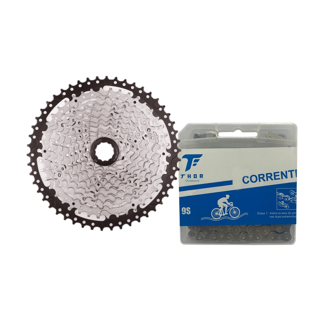 Kit Cassete 9v 11/42 K7 Para Bike + Corrente 9v 116 Elos Mtb