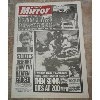 Replica Jornal Daily Mirror Morte Airton Senna (idioma inglês)