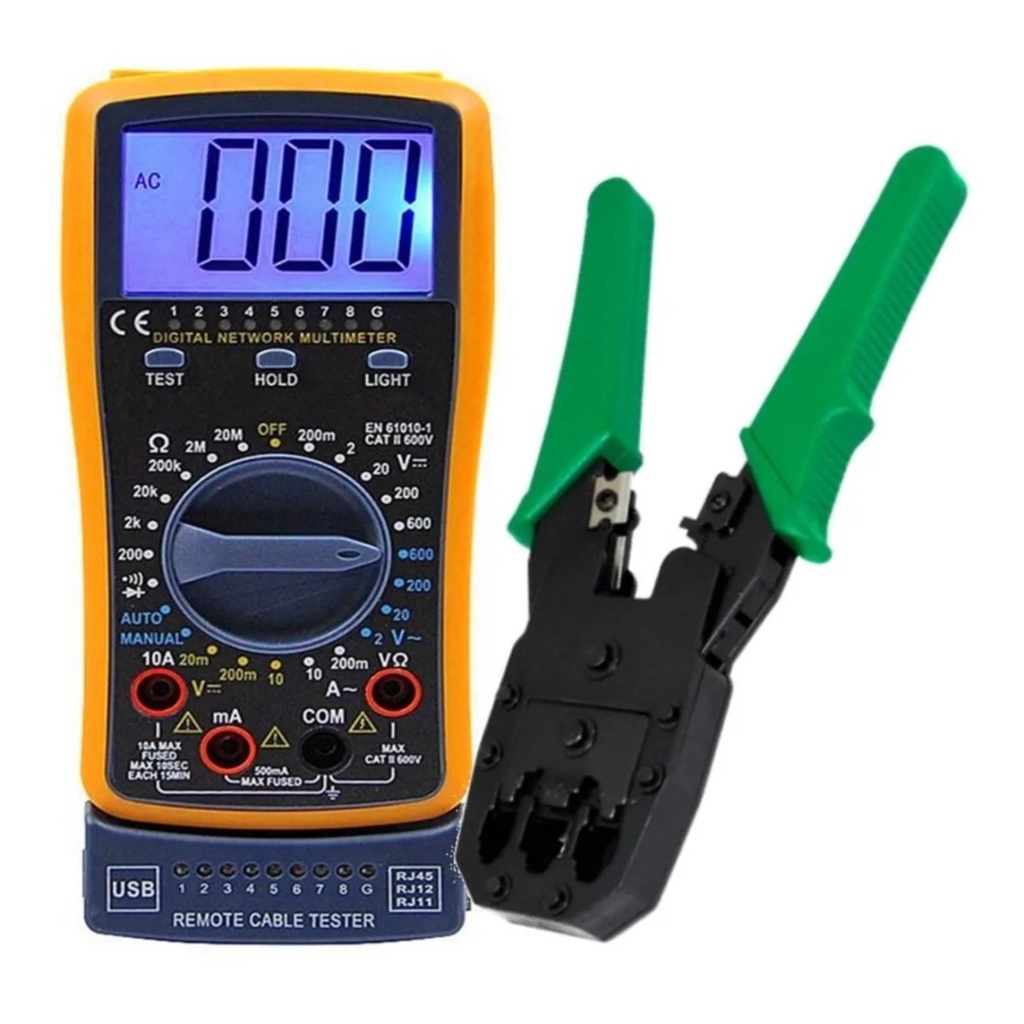 Testador de Cabo de Rede RJ45 / USB C/ Multimetro Digital + Alicate ...