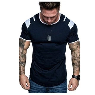 Blusa Camiseta esportiva T-shirt slim de manga curta Masculina Malha Algodão