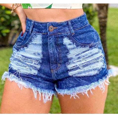 Curto Short Jeans Cintura Alta Desfiado Desfiado Shorts Cintura