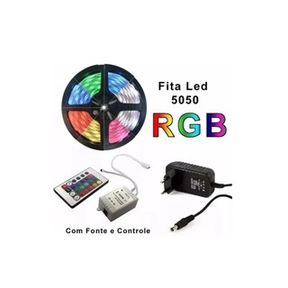 Fita Led Rgb 5050 5m 16 Cores Pro Dagua + Fonte + Controle