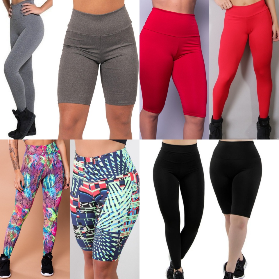 Kit Calça Legging Bermuda Fitness Linha Noite Cos Alto Feminino