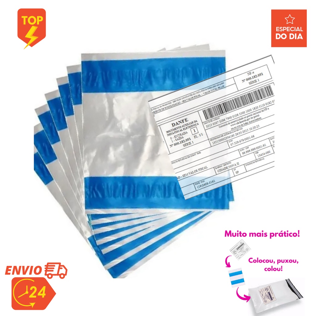 Kit 100 a 500 Saco Para Nota Fiscal Saquinho Para Declaração de Conteúdo Sedex Correio Envelope Canguru Awb Janela Com Adesivo Inviolável 10x12