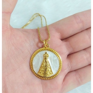 Corrente Feminina Nossa Senhora Aparecida em aço Zarmac banhada a Ouro Medalha Nossa Senhora