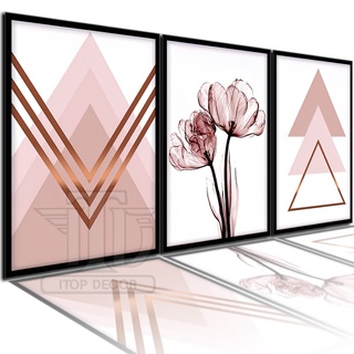 Kit Quadros Decorativos Mosaico Mdf 3 peças Grande Geométricos Colorido Rosa Lindo Moldura