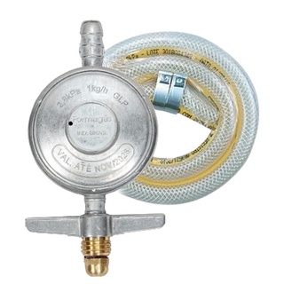 Kit Registro Regulador de Gás com Mangueira 1,20m e 2 Abraçadeiras para Fogão - 1kg/h