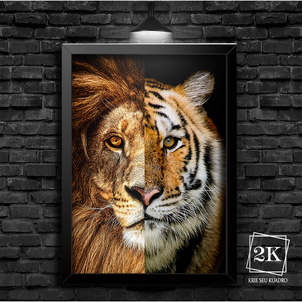Quadros Decorativo Leão e Tigre 3D Kit com 2 Quadros
