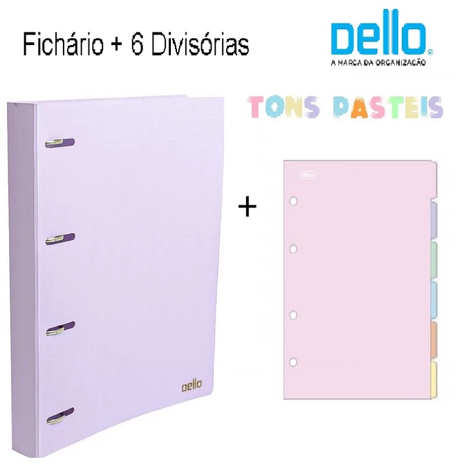 Fichário Argolado A4 Serena Dello lilas pastel + Divisória em