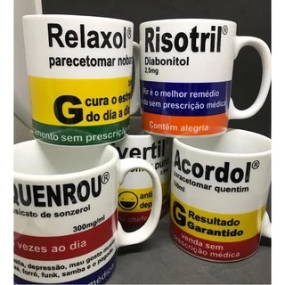 Caneca de Porcelana 320ml - Tema Divertido - Relaxol Acordol Divertil Risoril Roquenrou