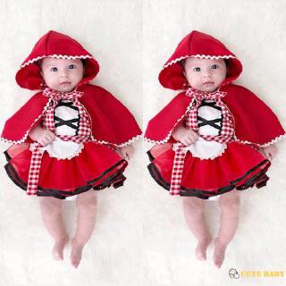 Vestido De Tutu Sem Mangas Baby Girl Halter Sleeveless Plaid Com Capa Vermelha Capuz Vermelho , 2Pcs Cosplay Costume