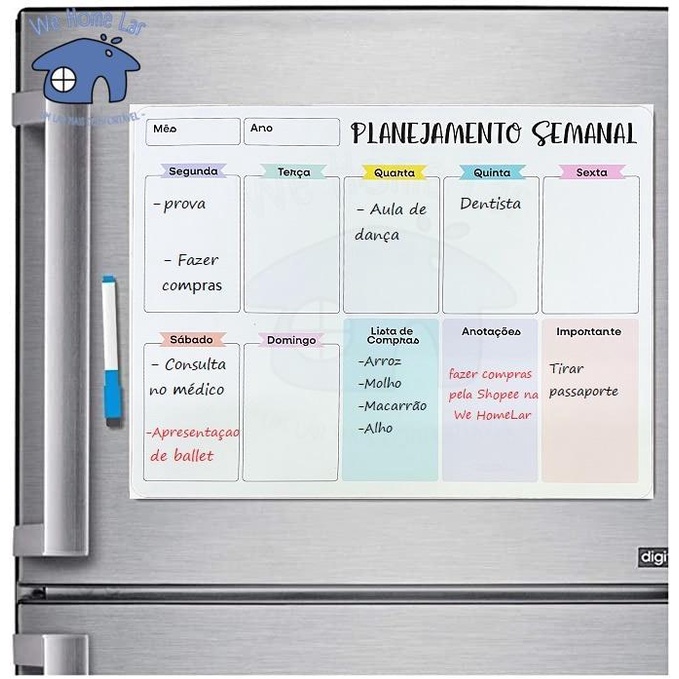 Lousa Ímã Magnética para Geladeira Planner Semanal Anotações