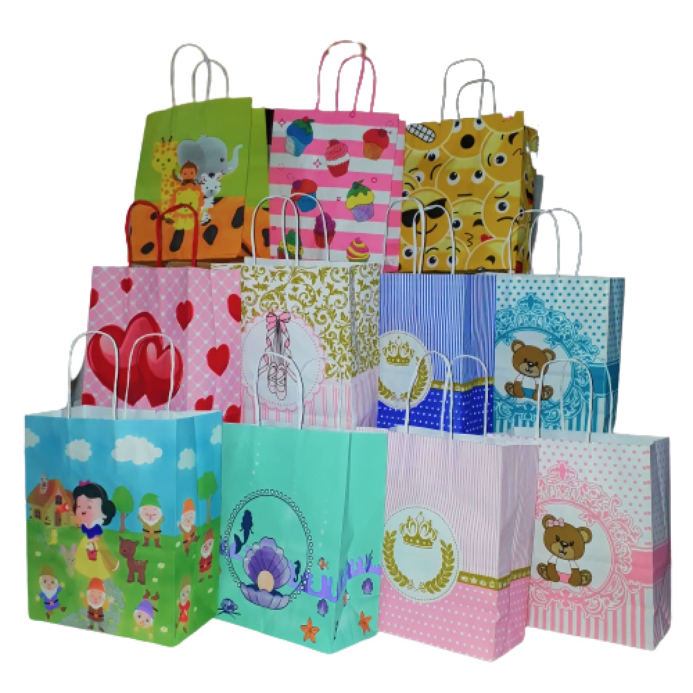 Sacolas coloridas de papel tamanho 18cm x 9cm x 22cm - pacote com ...