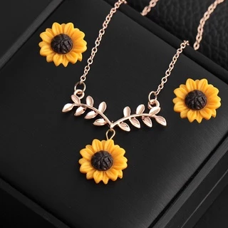3 peças / conjunto de moda colar de girassol amarelo colar de pingente de flor e brincos de girassol joias acessórios presentes