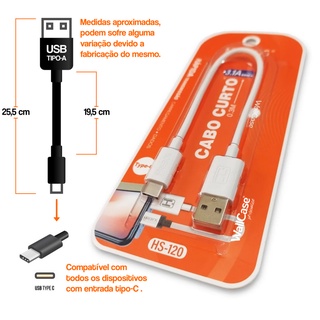 Cabo Usb-C Tipo-C e Lightning Curto Pequeno Para Celular Iphone