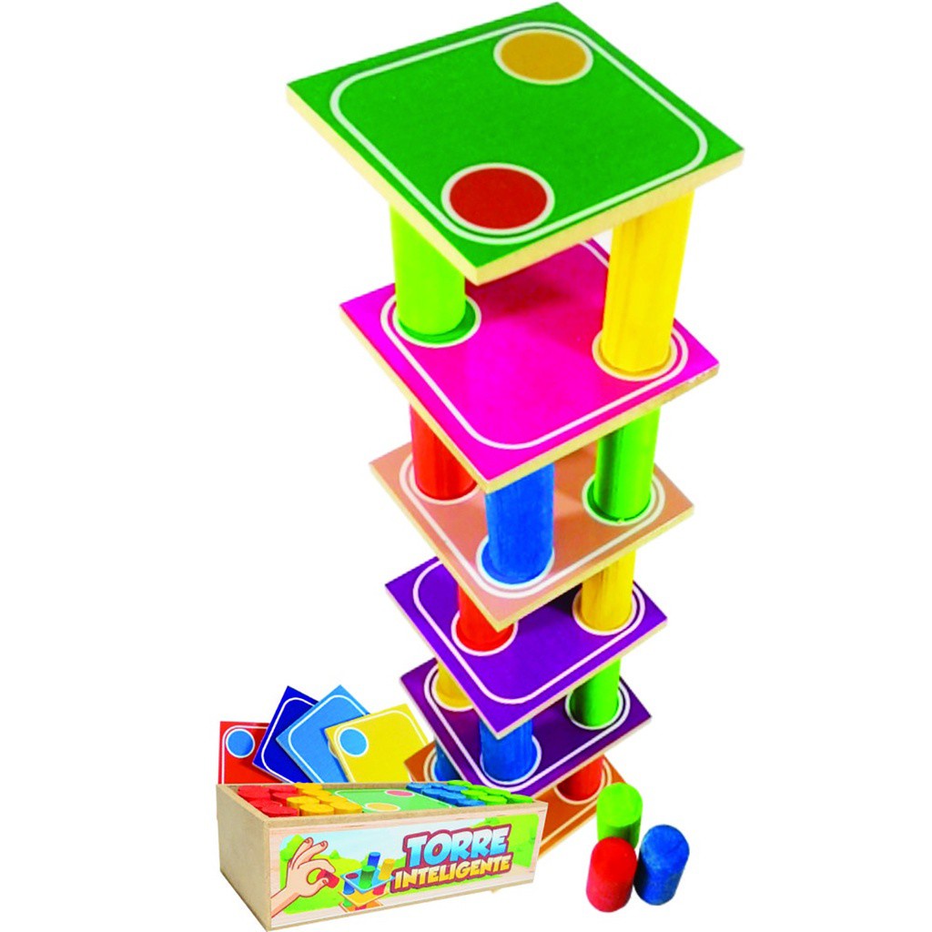 Brinquedo Jogo Educativo Pedagógico Torre Inteligente Carlu Empilhar Menino  Menina 3 Anos