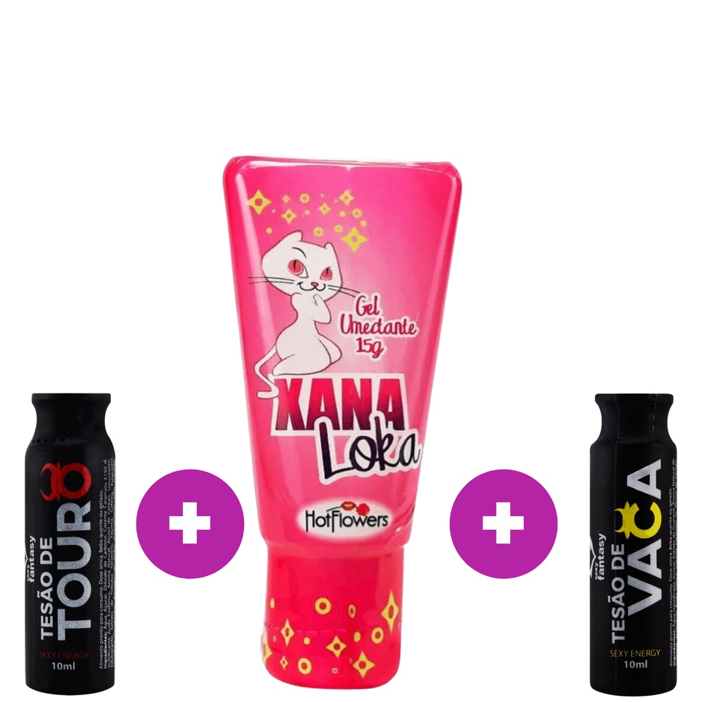 Kit Lubrificante Xana Loka Feminino + Tesão de Vaca + Tesão de Touro