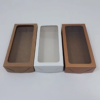 Caixa de Papel Kraft Branca Ouro com 15 Unid. 17 X 8 x 3,5 Com Visor Alta Qualidade