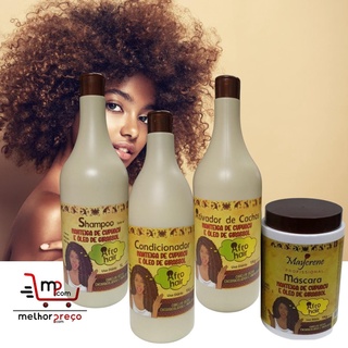 Kit Shampoo 1 litro + Condicionador 1 litro + Máscara 1Kg + 1 Ativador de Cachos 1 Kg Afro hair Maycrene para Cabelos Secos, Encaracolados e Ondulados