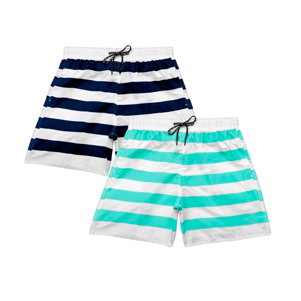 Kit 2 Shorts Masculino Listrado Bermuda Masculina Mauricinho Liso Básico Tactel Moda Praia Promoção