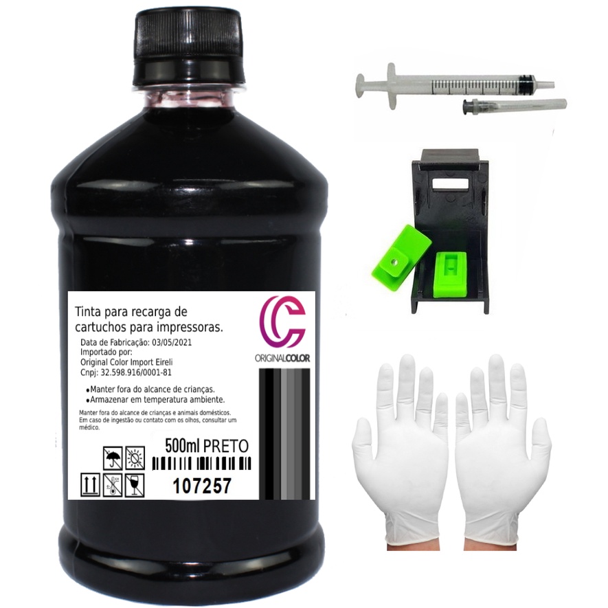 Tinta Recarga 500ml Preta para Cartuchos 664