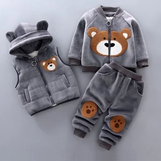 Roupas De Inverno Para Crianças Fato Quente De Velo Meninos Calças Com Capuz Exterior De Desenho Animado Outono Conjunto De 3 Peças Meninas 9 Meses-5 Anos