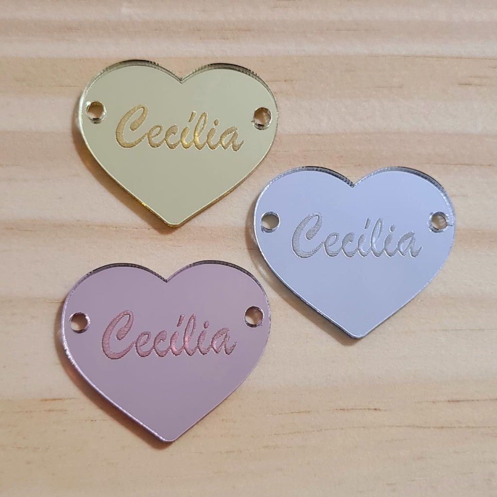 TAGS/Etiquetas de Nomes Apliques Acrílico para Laços e Tiaras - Coração