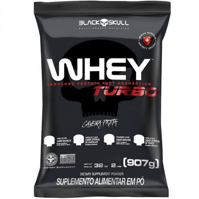 Whey Turbo Black Skull – Com Whey Protein Concentrado 30g de Proteína Por Porção – Baunilha – 907g